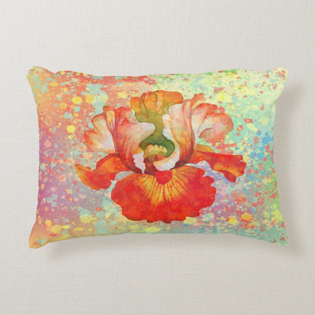 Paint Splattered Iris Pillow in Orange Colors (Front)