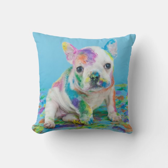 PAINT SPLATTERED PUPPY THROW PILLOW. PILLOW (Front)