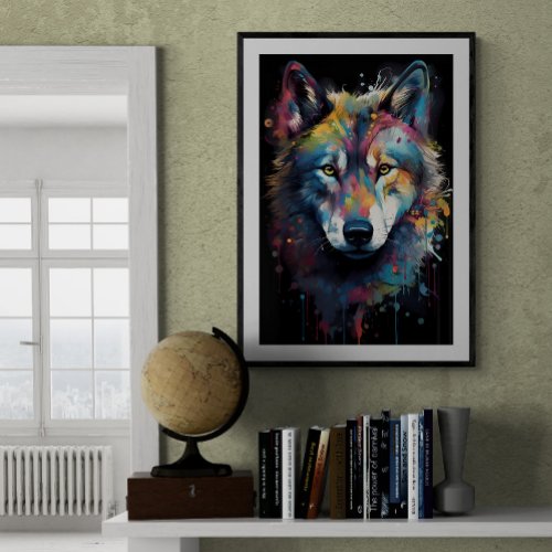 Paint splattered Wolf  Ai Poster