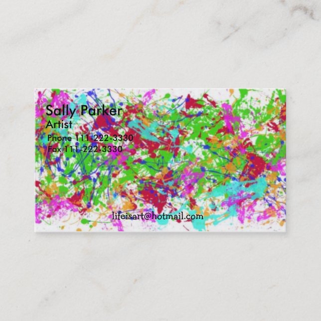 paint-splatters-1, Sally Parker, Artist, Phone ... Business Card (Front)