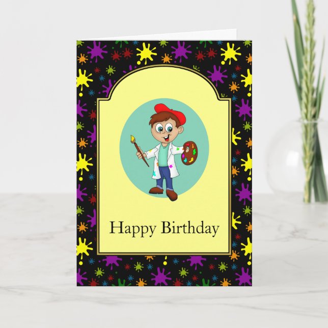 Paint Splatters And A Boy Artist Card (Front)