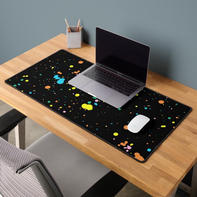 Paint Splatters On Black Desk Mat (Office 2)