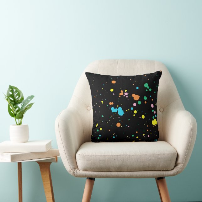 Paint Splatters On Black Throw Pillow (Chair)