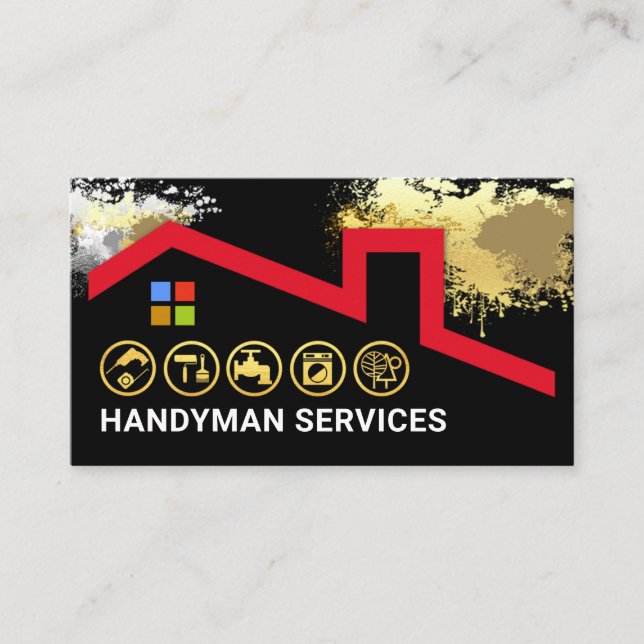 Paint Splatters Rooftop Building Business Card (Front)