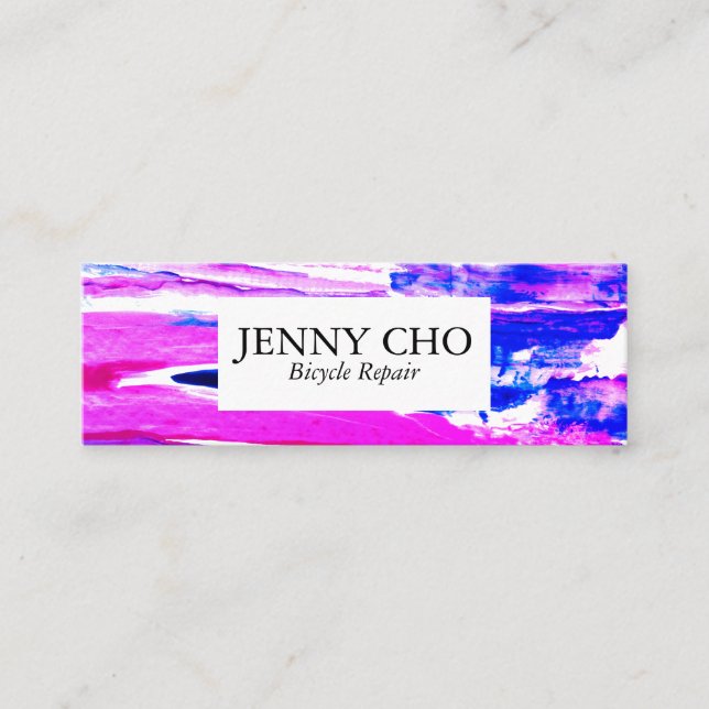 Paint stripe hand painted texture pink blue purple mini business card (Front)