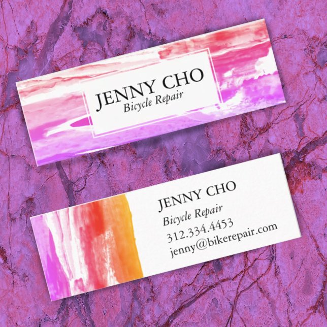 Paint stripe hand painted texture pink purple gold mini business card (Creator Uploaded)