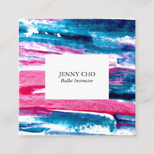 Paint Stripes colorful textured painting pink blue Square Business Card