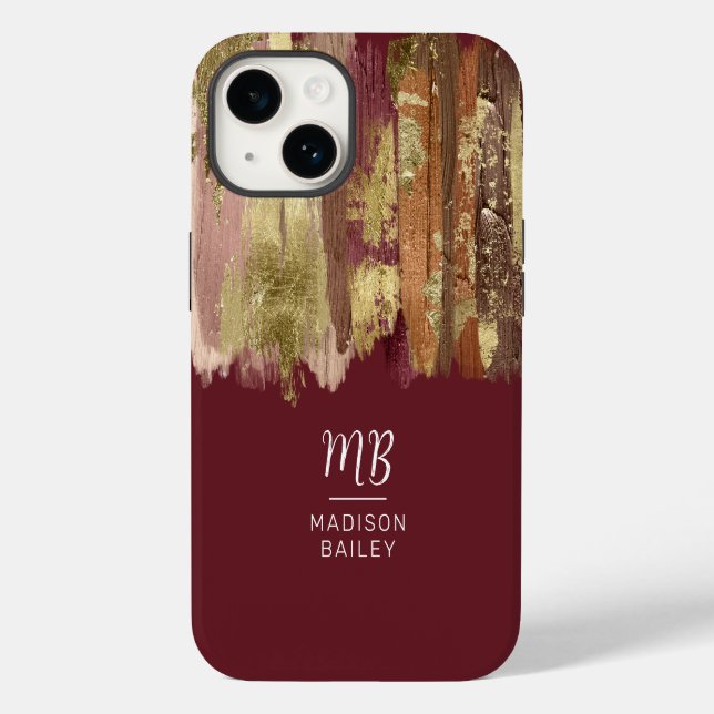 Paint Stroke Gold Bronze Monogram Case-Mate iPhone Case (Back)