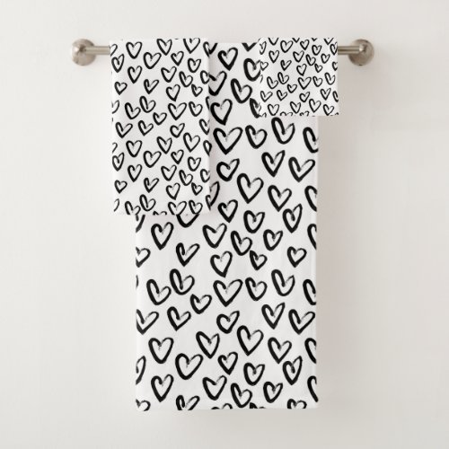 Paint Stroke Heart Pattern Bath Towel Set