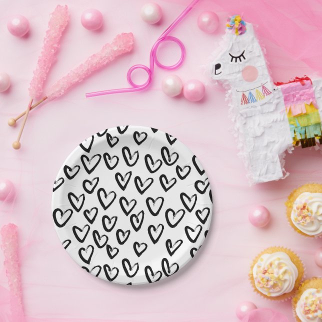 Paint Stroke Heart Pattern Paper Plates (Party)
