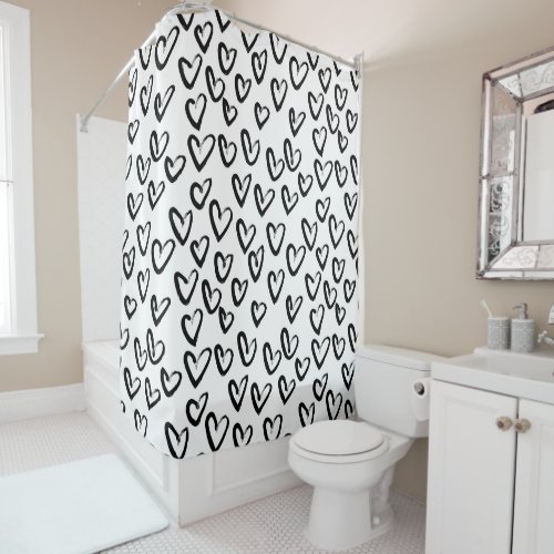 Paint Stroke Heart Pattern Shower Curtain