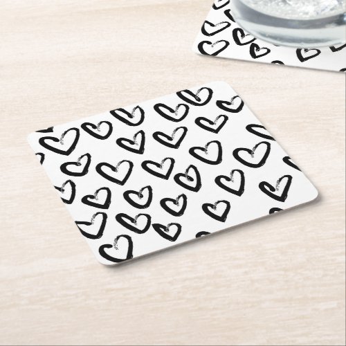 Paint Stroke Heart Pattern Square Paper Coaster