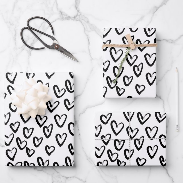 Paint Stroke Heart Pattern Wrapping Paper Sheets (Front)