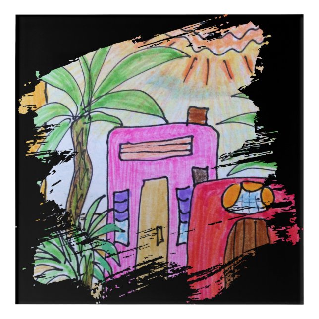 Paint Stroke Palm Trees & Beach Huts Acrylic Print (Front)