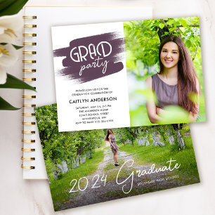 Paint Strokes 2 Photos Grad Party Invitation