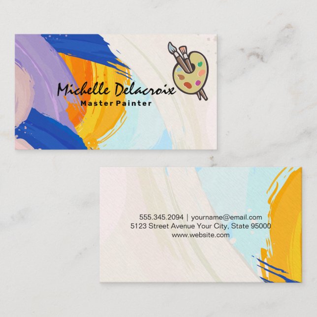 Paint Strokes | Art Brushes and Palette Business Card (Front/Back)