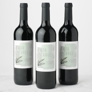 Paint Strokes Greenery Wedding Green/Blue ID818 Wine Label