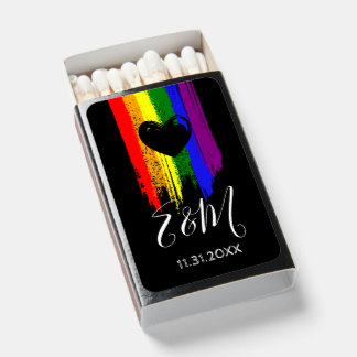 Paint Strokes Pride Flag & Black Heart Wedding Matchboxes