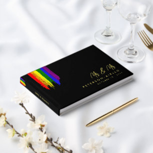 Paint Strokes Pride Flag Gold Text Wedding Foil Guest Book