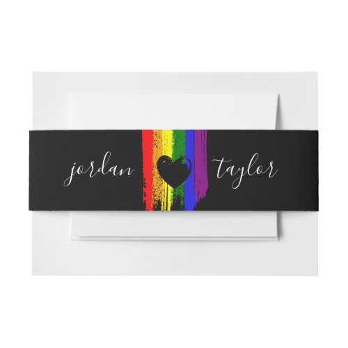 Paint Strokes Pride Flag  Heart LGBT Wedding Invitation Belly Band