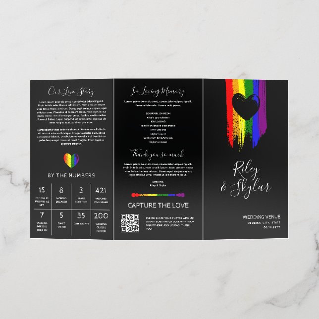 Paint Strokes Pride Flag Heart Wedding Program Brochure (Outside)