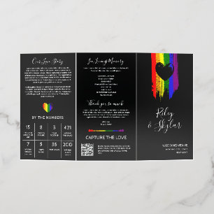 Paint Strokes Pride Flag Heart Wedding Program Brochure