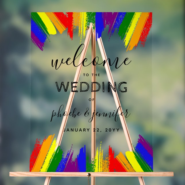 Paint Strokes Pride Flag LGBTQ Wedding Acrylic Sign (Neutral)
