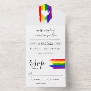 Paint Strokes Pride Flag White Heart Wedding All In One Invitation