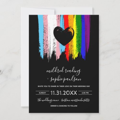 Paint Strokes Trans Pride Rainbow Wedding Invitation