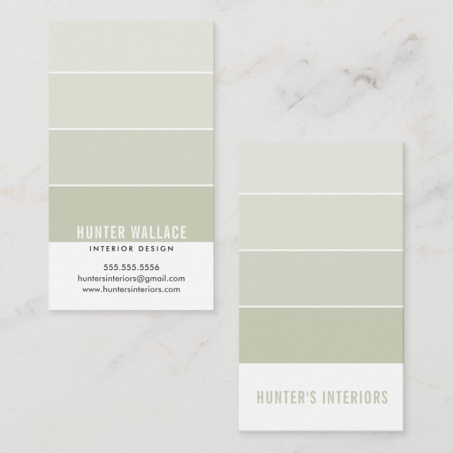 PAINT SWATCH CHIP modern design ombre sage green Business Card (Front/Back)