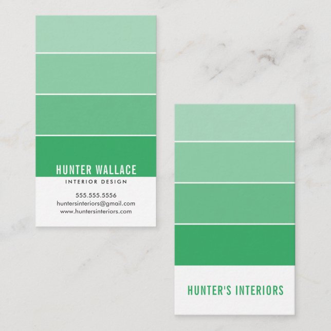 PAINT SWATCH CHIP modern interiors ombre green Business Card (Front/Back)