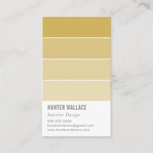 PAINT SWATCH CHIP modern ombre mustard yellow Business Card (Front)