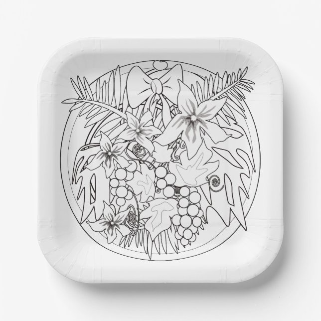 Paint the picture yourself a tropical pattern paper plates (Front)