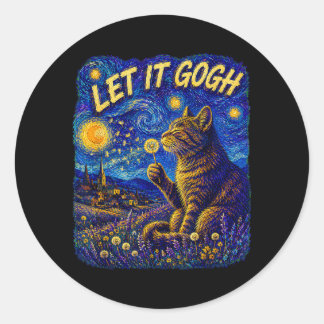 Paint The Stars Cat Blowing Dandelion Night Sky Classic Round Sticker
