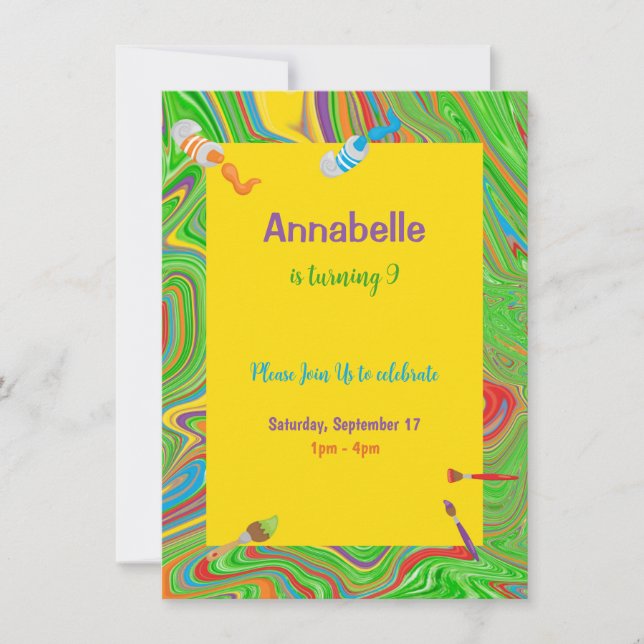Paint Theme Personalized Birthday Party Invitation (Front)