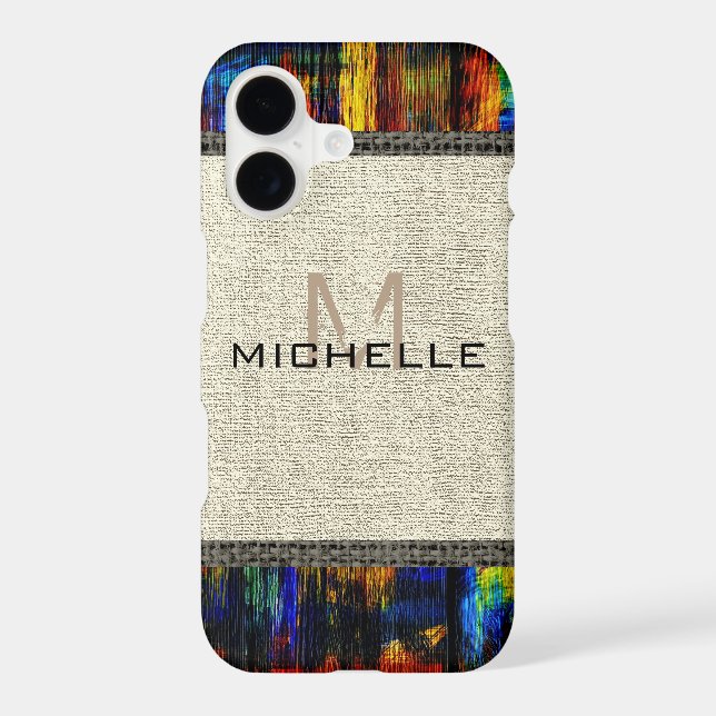 Paint Wood Look Burlap Rustic Monogram #3 Iphone Case (Back)