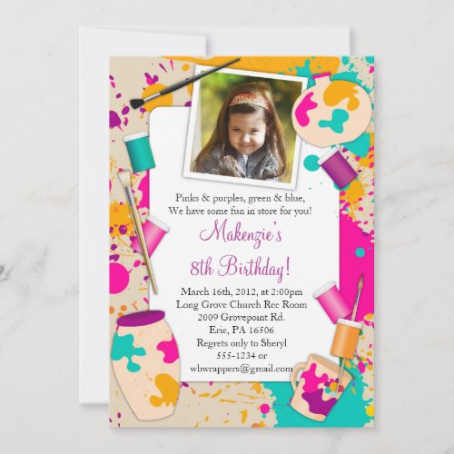 Paint Your Own Pottery Birthday Party Invitation