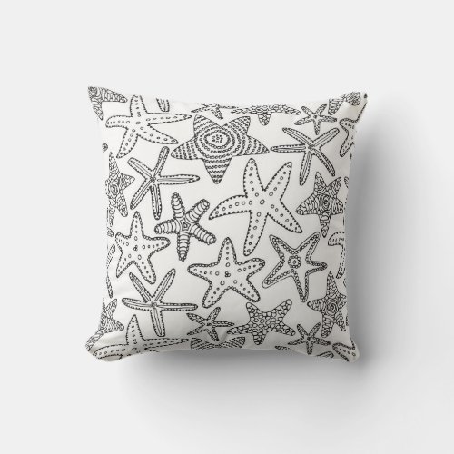 Paint Your Own Starfish Black and White Coastal Throw Pillow