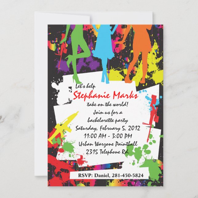 Paintball bachelorette party invitation (Front)