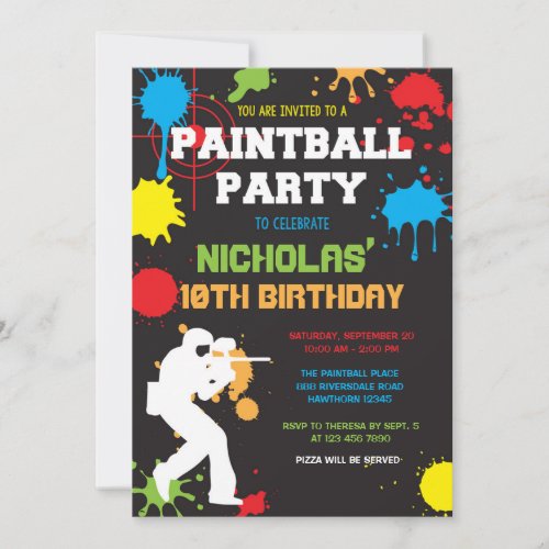 Paintball Birthday Invitation  Paintball Birthday