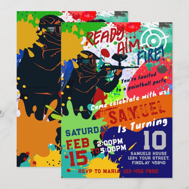 Paintball Birthday Invitation, Paintball Invite (Front/Back)