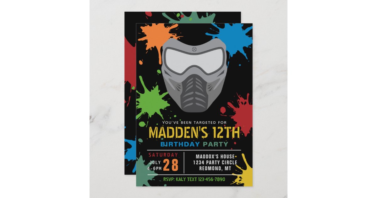Paintball Birthday Invitation Paintball Party Zazzle