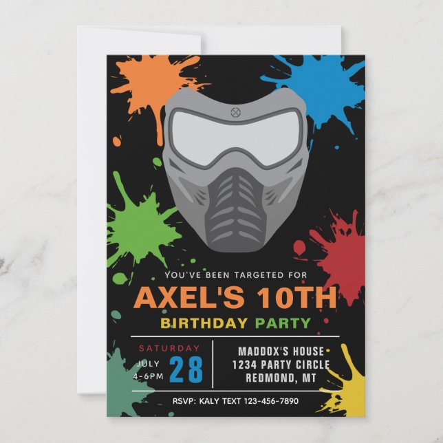 Paintball Birthday Invitation | Paintball Party (Front)