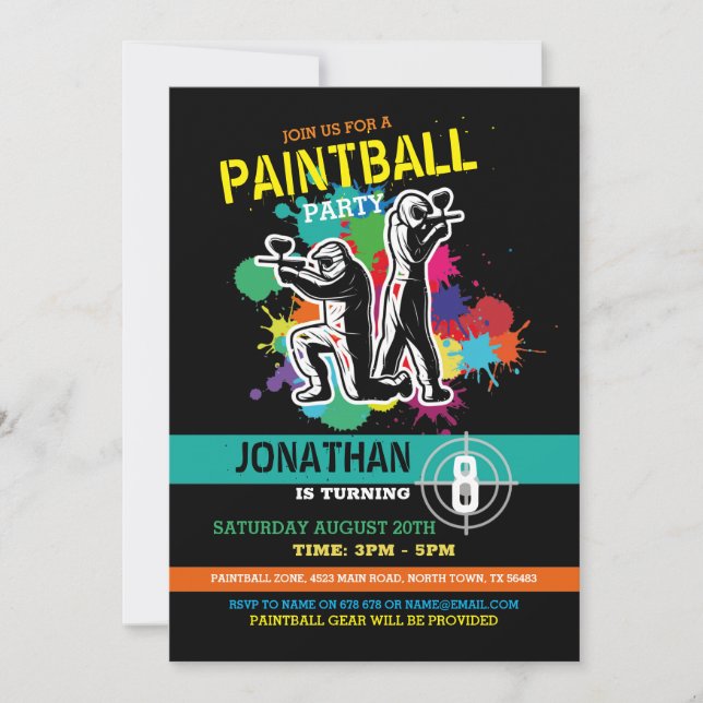 Paintball Birthday Paint Boys Girls  Invitation (Front)