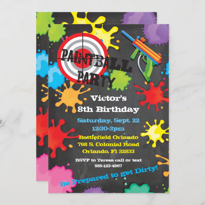 Paintball Birthday Party Chalkboard Background Invitation Zazzle Com