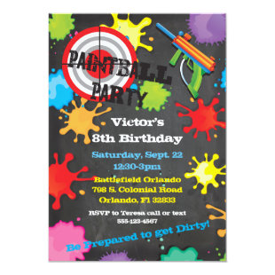 Paintball Birthday Party chalkboard background Invitation