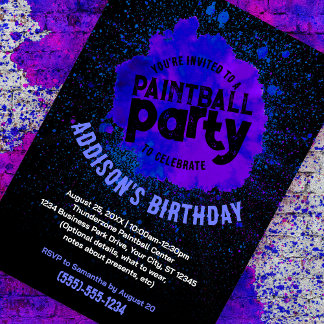 Paintball Birthday Party Custom Invite - Blue