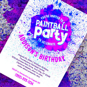 Paintball Birthday Party Custom Invite - Blue