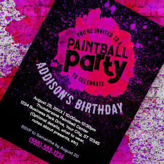 Paintball Birthday Party Custom Invite - Hot Pink