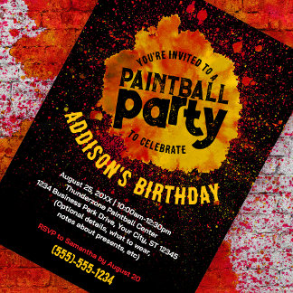 Paintball Birthday Party Custom Invite - Orange